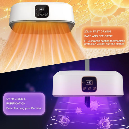 علاقة تجفيف الملابس الكهربائية المحمولة 2 في 1 - مجفف ذكي للملابس والأحذية